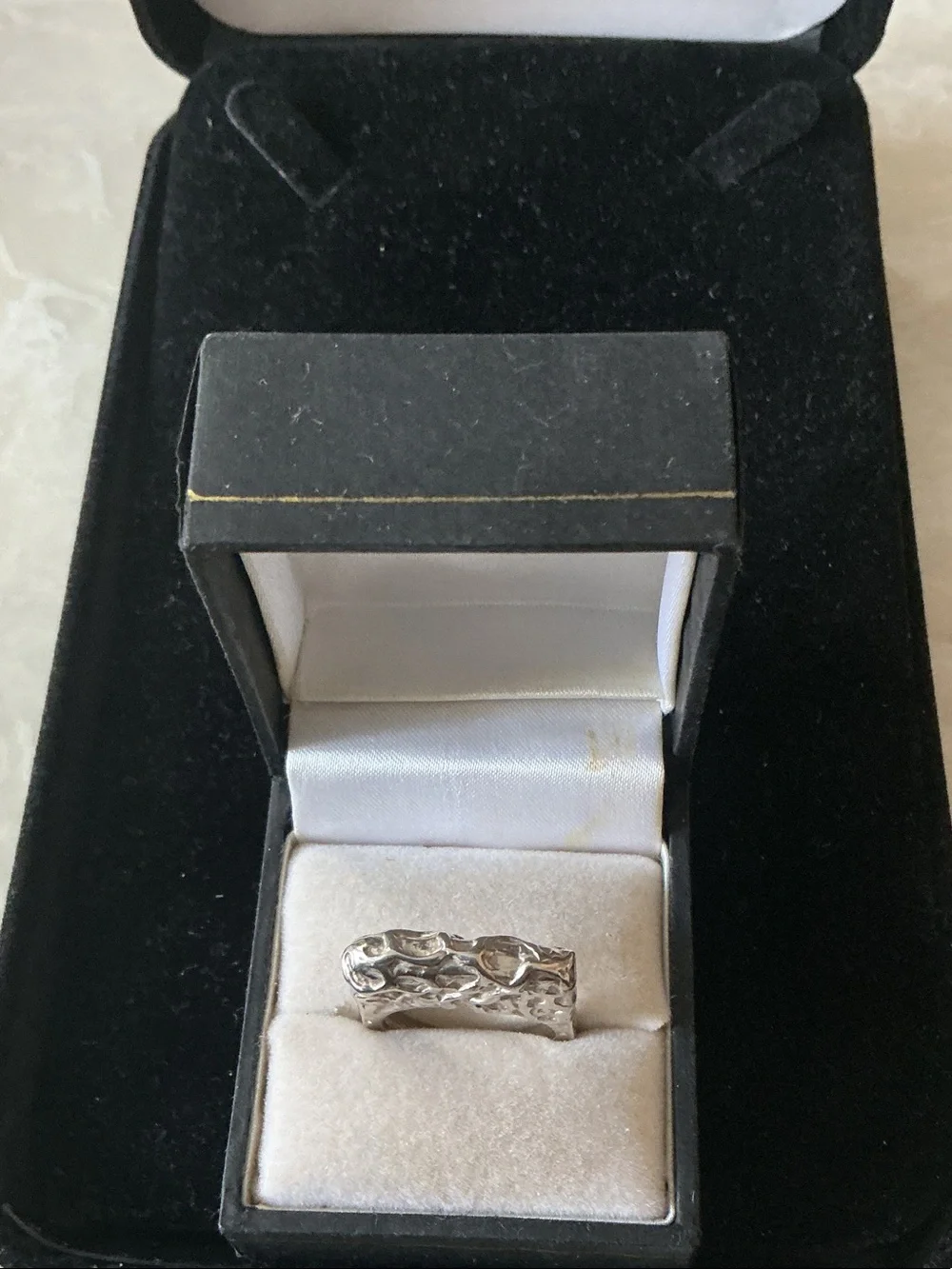 Sterling Silver Textured Wide Band Ring - Silver